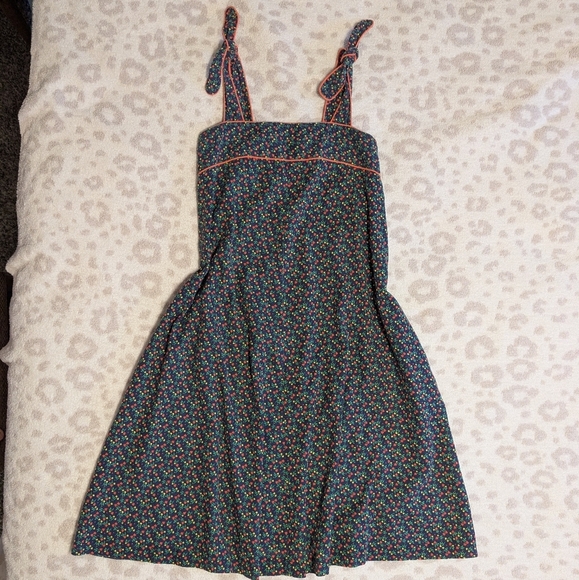 1970s A Line Cotton Floral Patterned Pockets Dress Tie Straps Small Fall Florals - Picture 1 of 9